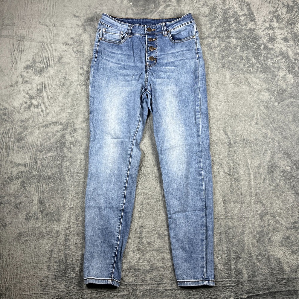 Grace And Lace Jeans Womens 10 Blue Denim Cotton Stretch Skinny Leg Button Fly